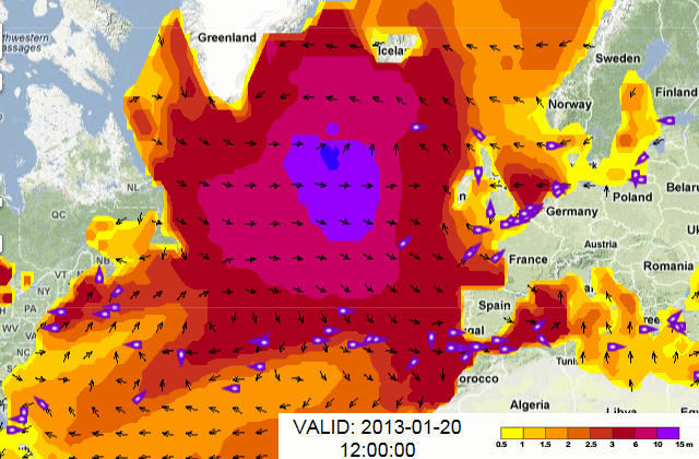 Kort fra DMI over bølgehøjder